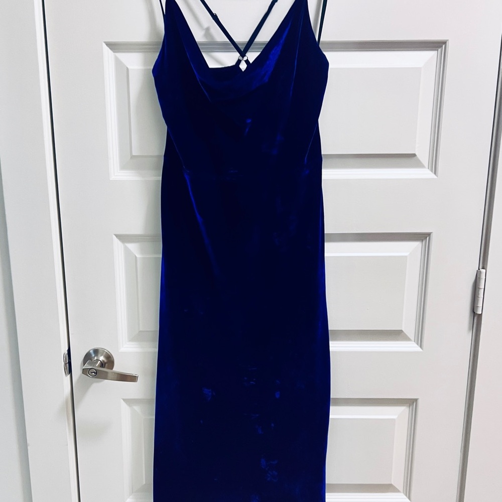 Adelyn Rae Zana Velvet Slipdress Cowl Neck Midi Dress in Sapphire Size L - Picture 9 of 9